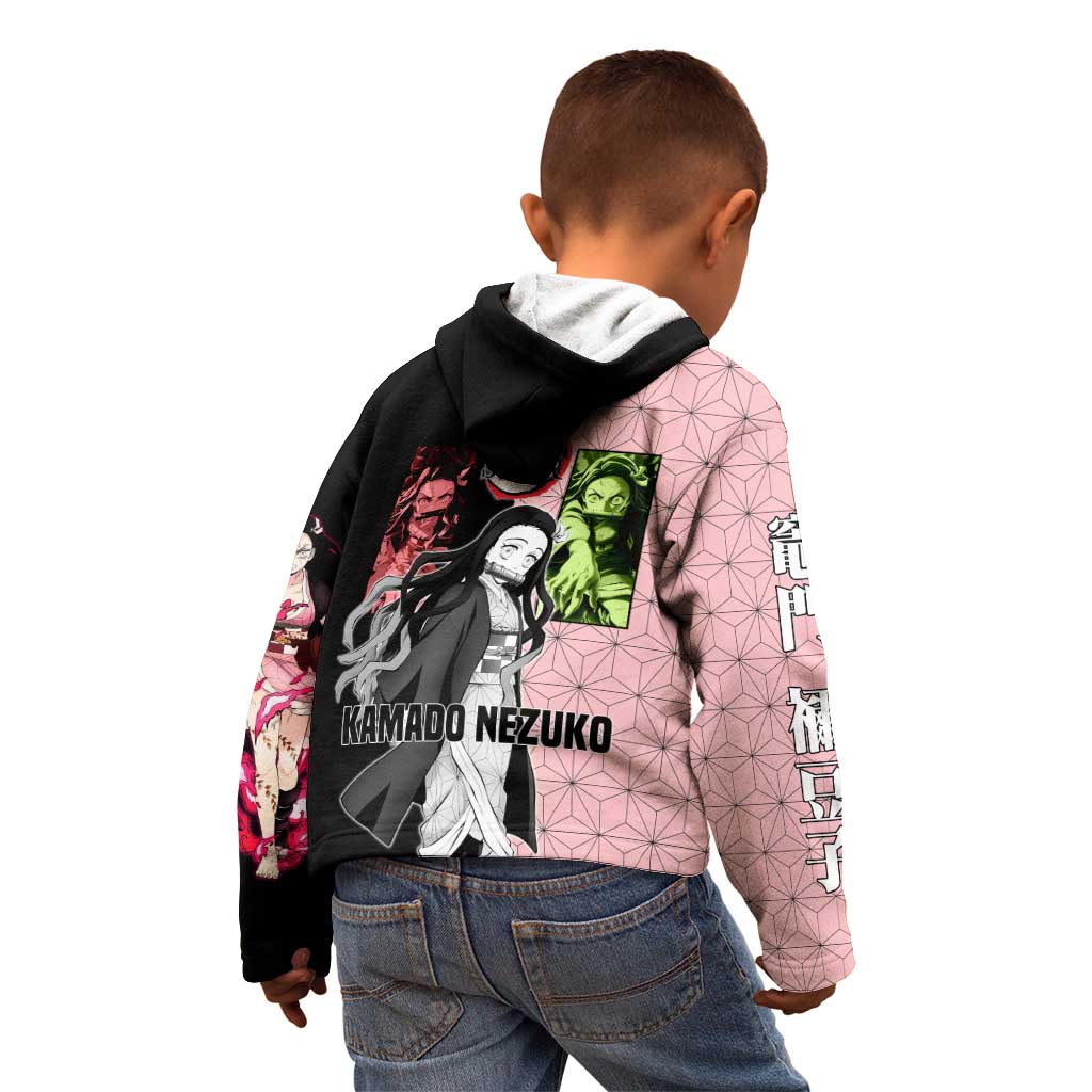 Nezuko Kamado from Demon Slayer Kid Hoodie with Pink Pattern Kimono and Demon Form Flames Design - The Mazicc