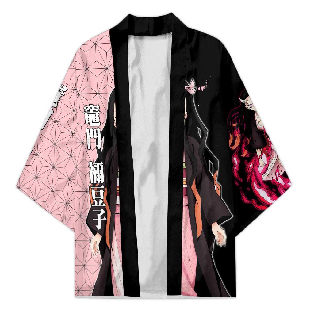 Nezuko Kamado from Demon Slayer Kimono with Pink Pattern Kimono and Demon Form Flames Design - The Mazicc