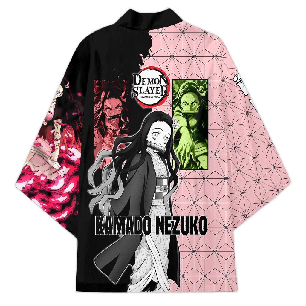 Nezuko Kamado from Demon Slayer Kimono with Pink Pattern Kimono and Demon Form Flames Design - The Mazicc