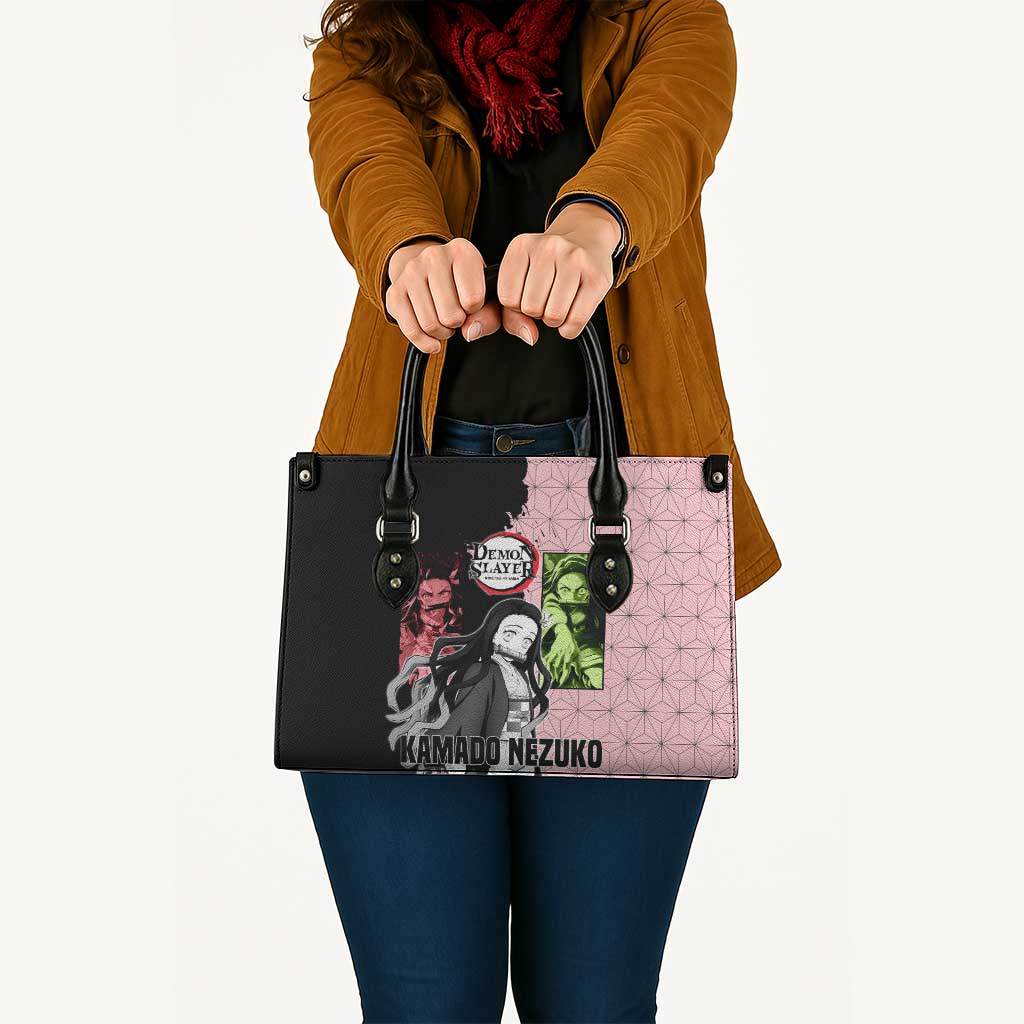 Nezuko Kamado from Demon Slayer Leather Bag with Pink Pattern Kimono and Demon Form Flames Design - The Mazicc