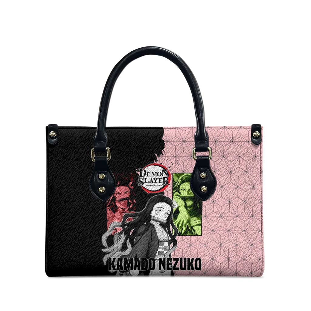 Nezuko Kamado from Demon Slayer Leather Bag with Pink Pattern Kimono and Demon Form Flames Design - The Mazicc