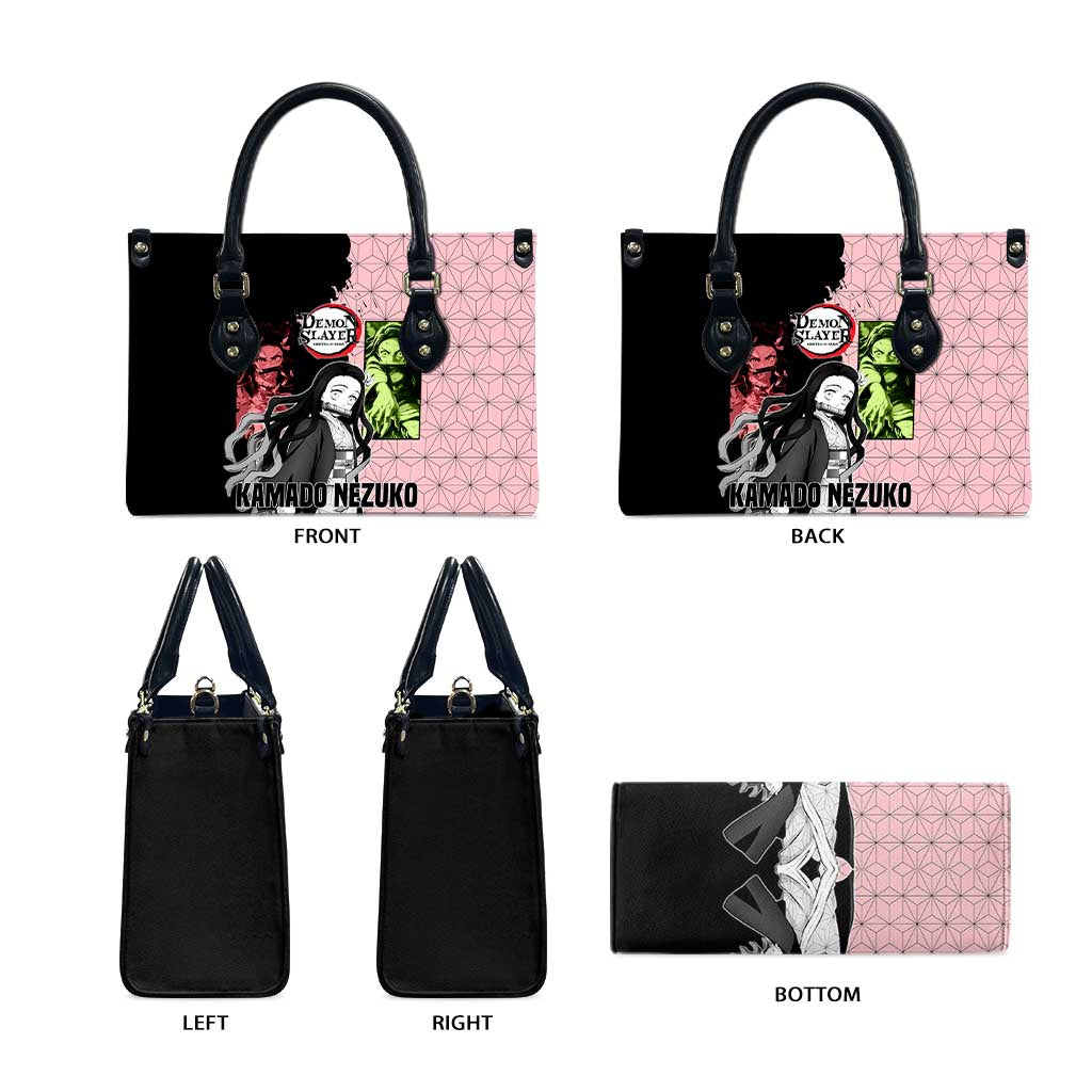 Nezuko Kamado from Demon Slayer Leather Bag with Pink Pattern Kimono and Demon Form Flames Design - The Mazicc