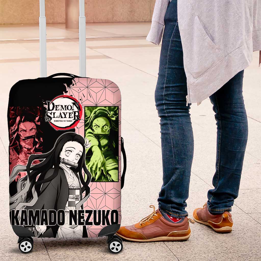 Nezuko Kamado from Demon Slayer Luggage Cover with Pink Pattern Kimono and Demon Form Flames Design - The Mazicc