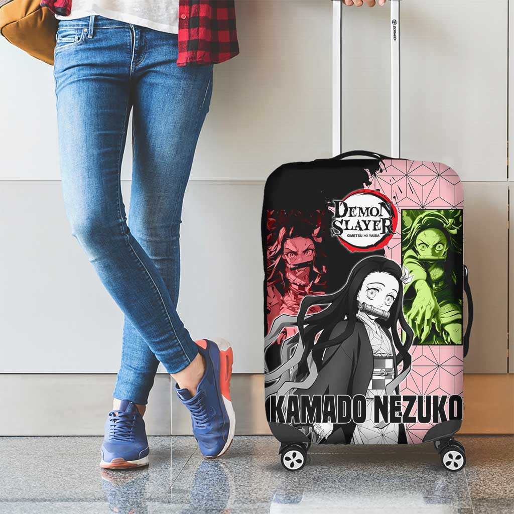 Nezuko Kamado from Demon Slayer Luggage Cover with Pink Pattern Kimono and Demon Form Flames Design - The Mazicc
