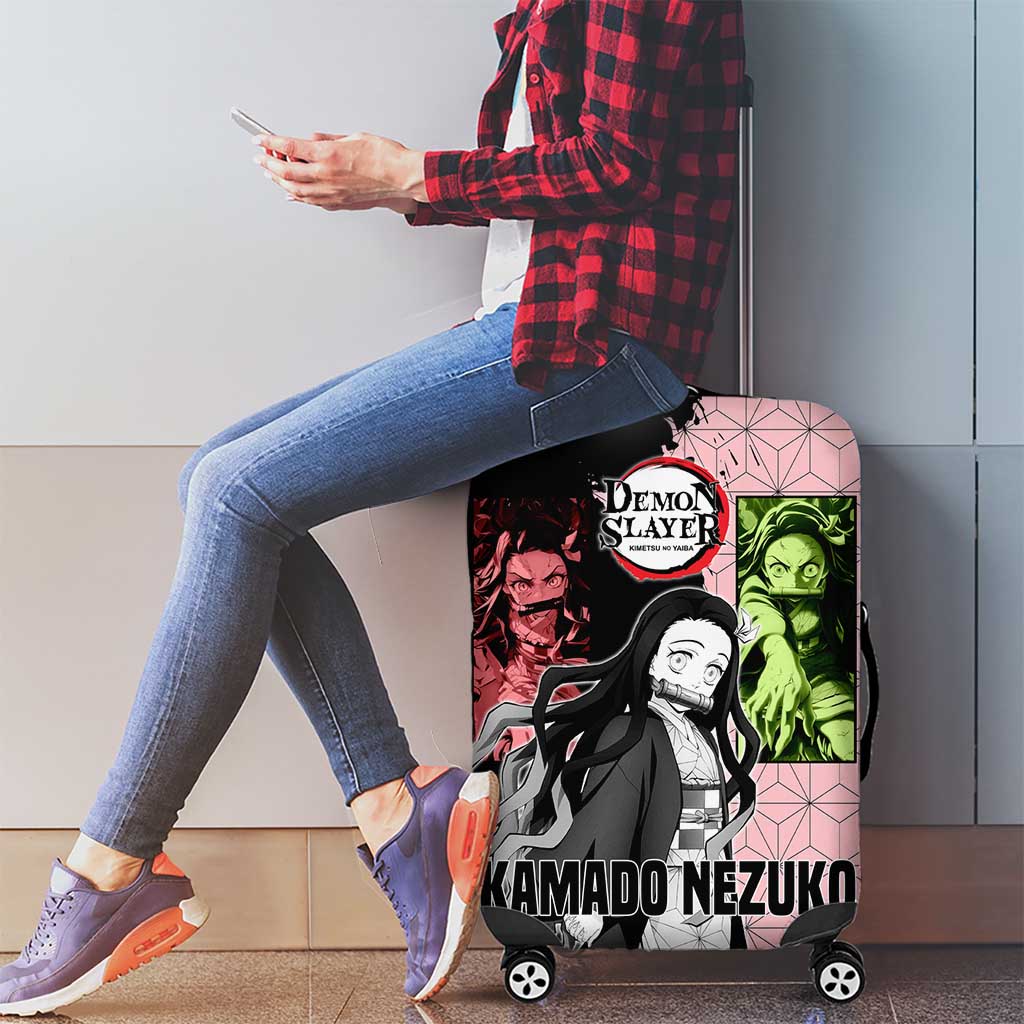 Nezuko Kamado from Demon Slayer Luggage Cover with Pink Pattern Kimono and Demon Form Flames Design - The Mazicc