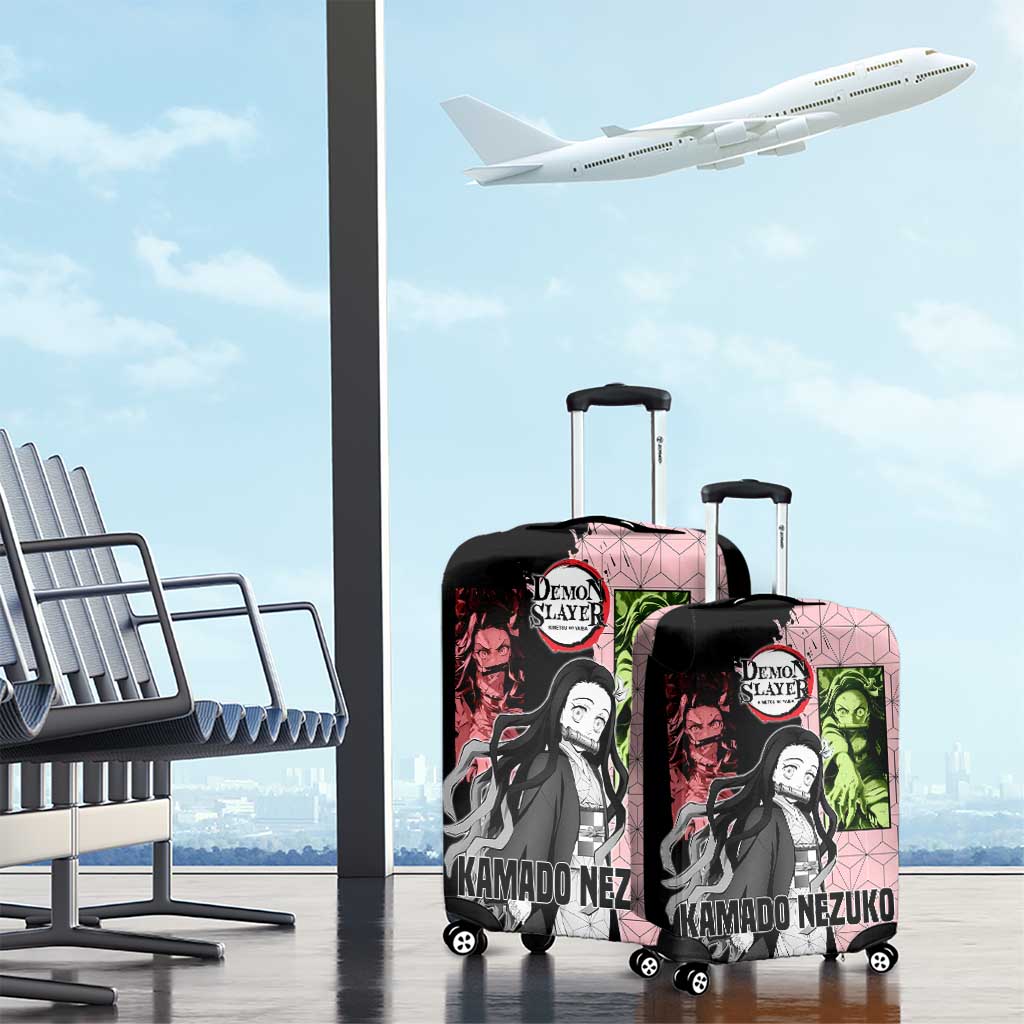 Nezuko Kamado from Demon Slayer Luggage Cover with Pink Pattern Kimono and Demon Form Flames Design - The Mazicc