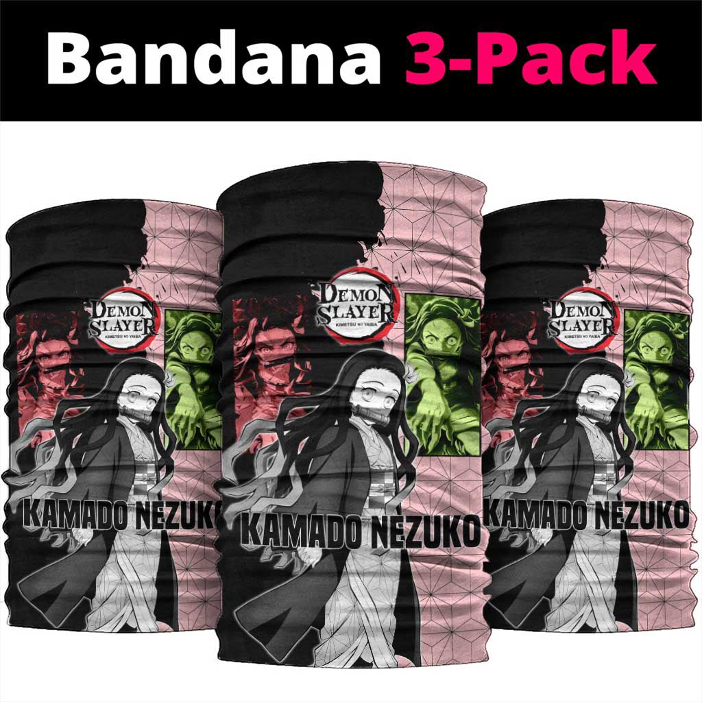 Nezuko Kamado from Demon Slayer Neck Gaiter with Pink Pattern Kimono and Demon Form Flames Design - The Mazicc