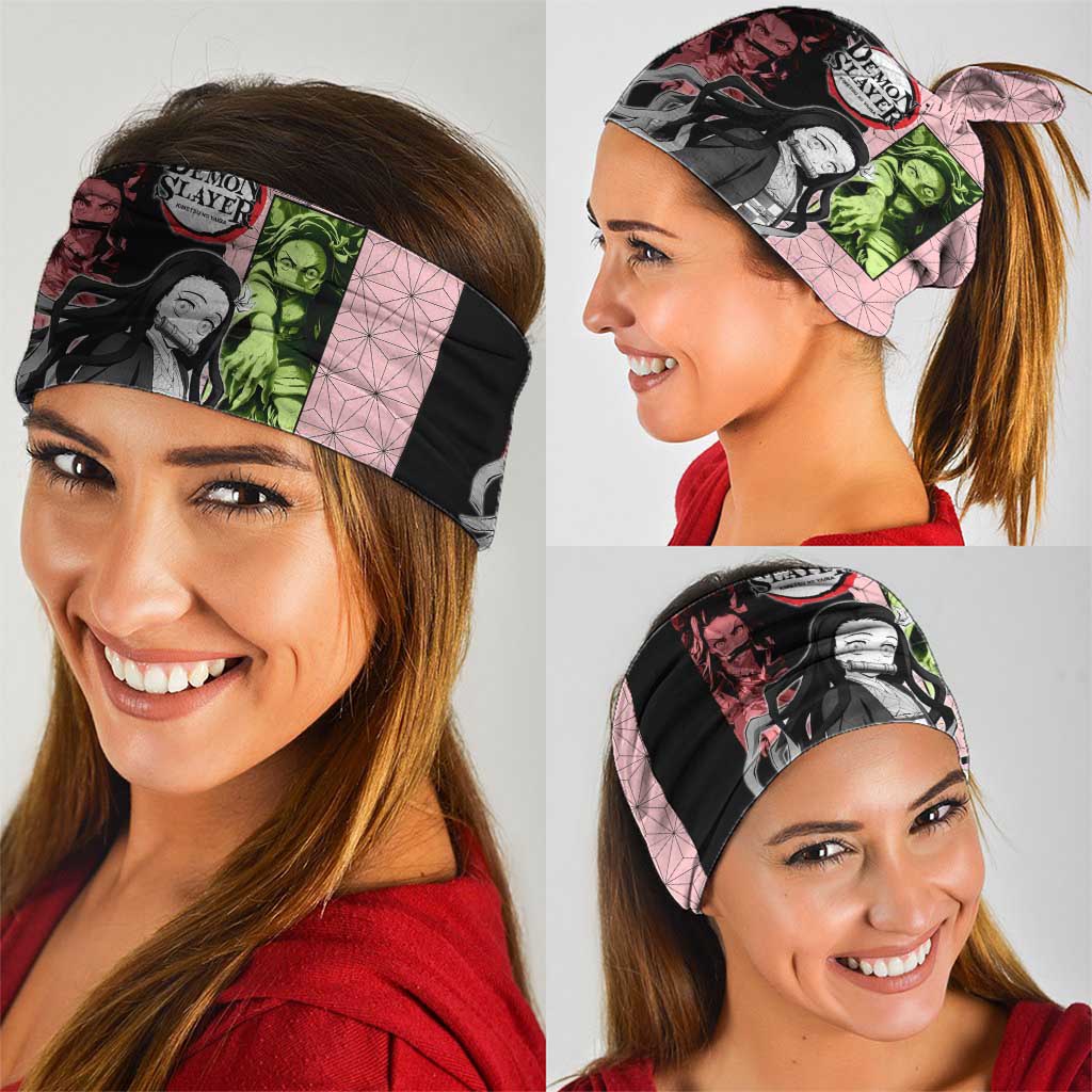 Nezuko Kamado from Demon Slayer Neck Gaiter with Pink Pattern Kimono and Demon Form Flames Design - The Mazicc