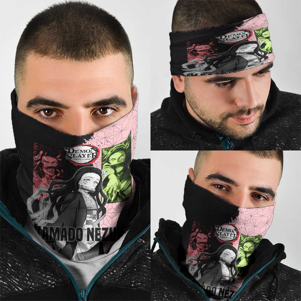 Nezuko Kamado from Demon Slayer Neck Gaiter with Pink Pattern Kimono and Demon Form Flames Design - The Mazicc