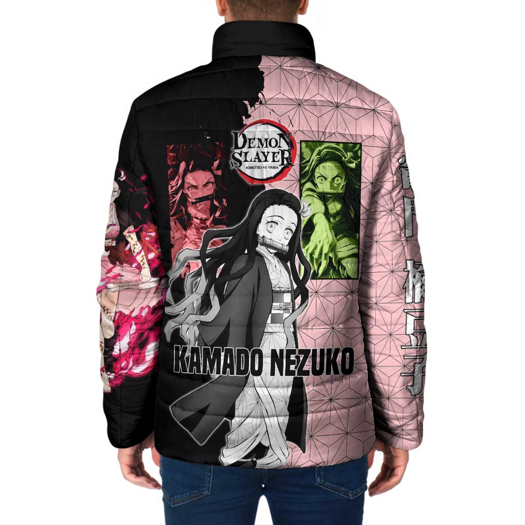 Nezuko Kamado from Demon Slayer Padded Jacket with Pink Pattern Kimono and Demon Form Flames Design - The Mazicc
