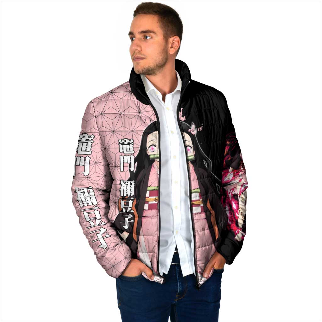 Nezuko Kamado from Demon Slayer Padded Jacket with Pink Pattern Kimono and Demon Form Flames Design - The Mazicc