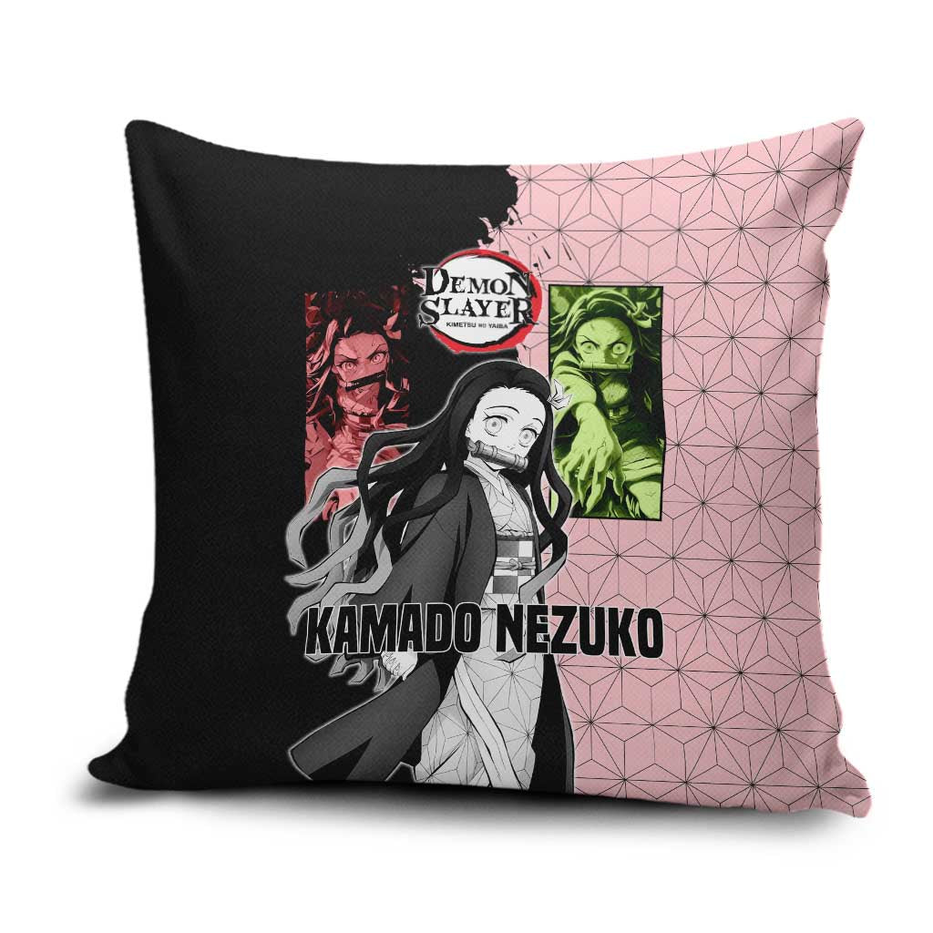 Nezuko Kamado from Demon Slayer Pillow Cover with Pink Pattern Kimono and Demon Form Flames Design - The Mazicc
