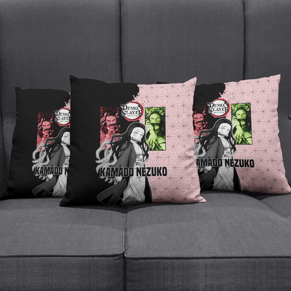 Nezuko Kamado from Demon Slayer Pillow Cover with Pink Pattern Kimono and Demon Form Flames Design - The Mazicc