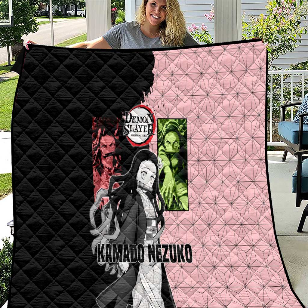 Nezuko Kamado from Demon Slayer Quilt with Pink Pattern Kimono and Demon Form Flames Design - The Mazicc