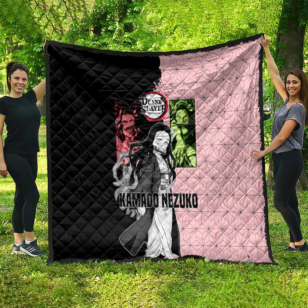 Nezuko Kamado from Demon Slayer Quilt with Pink Pattern Kimono and Demon Form Flames Design - The Mazicc