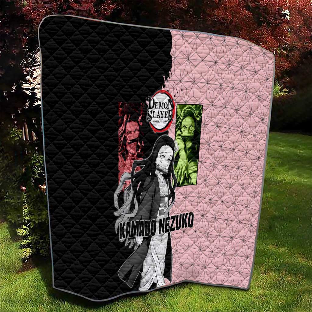 Nezuko Kamado from Demon Slayer Quilt with Pink Pattern Kimono and Demon Form Flames Design - The Mazicc