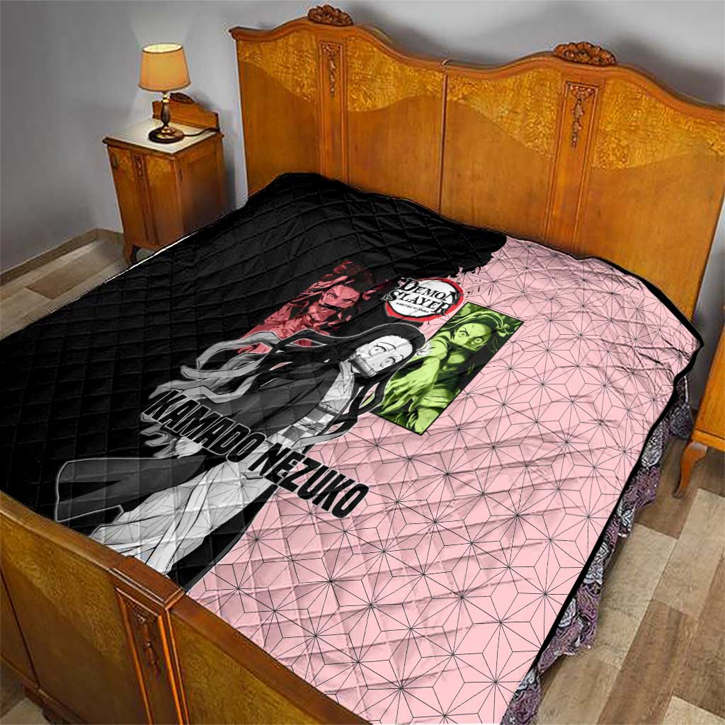 Nezuko Kamado from Demon Slayer Quilt with Pink Pattern Kimono and Demon Form Flames Design - The Mazicc