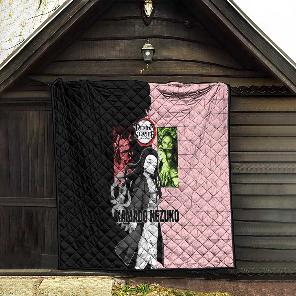 Nezuko Kamado from Demon Slayer Quilt with Pink Pattern Kimono and Demon Form Flames Design - The Mazicc