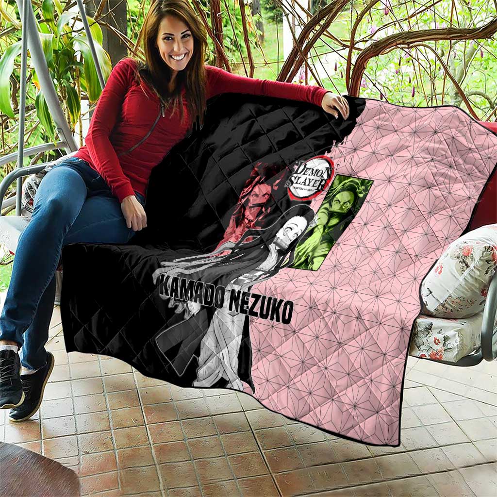 Nezuko Kamado from Demon Slayer Quilt with Pink Pattern Kimono and Demon Form Flames Design - The Mazicc
