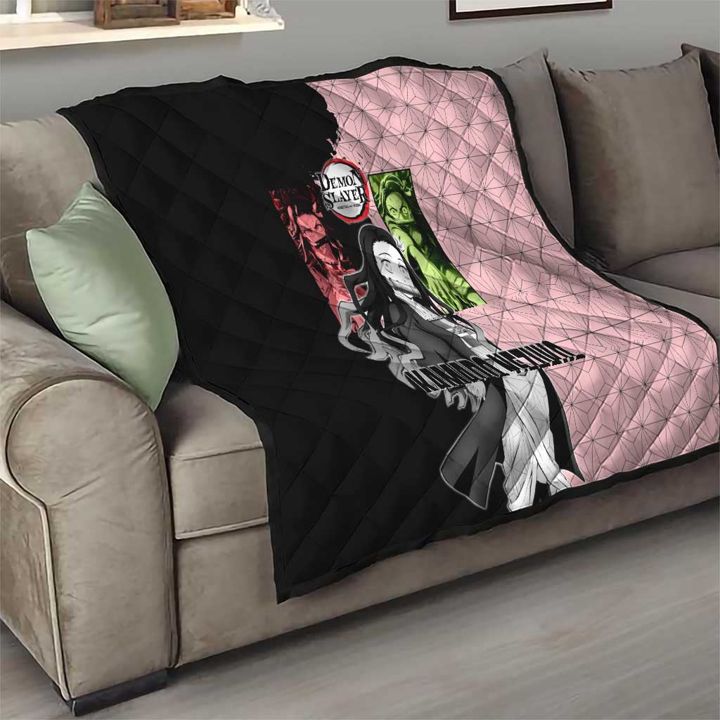 Nezuko Kamado from Demon Slayer Quilt with Pink Pattern Kimono and Demon Form Flames Design - The Mazicc