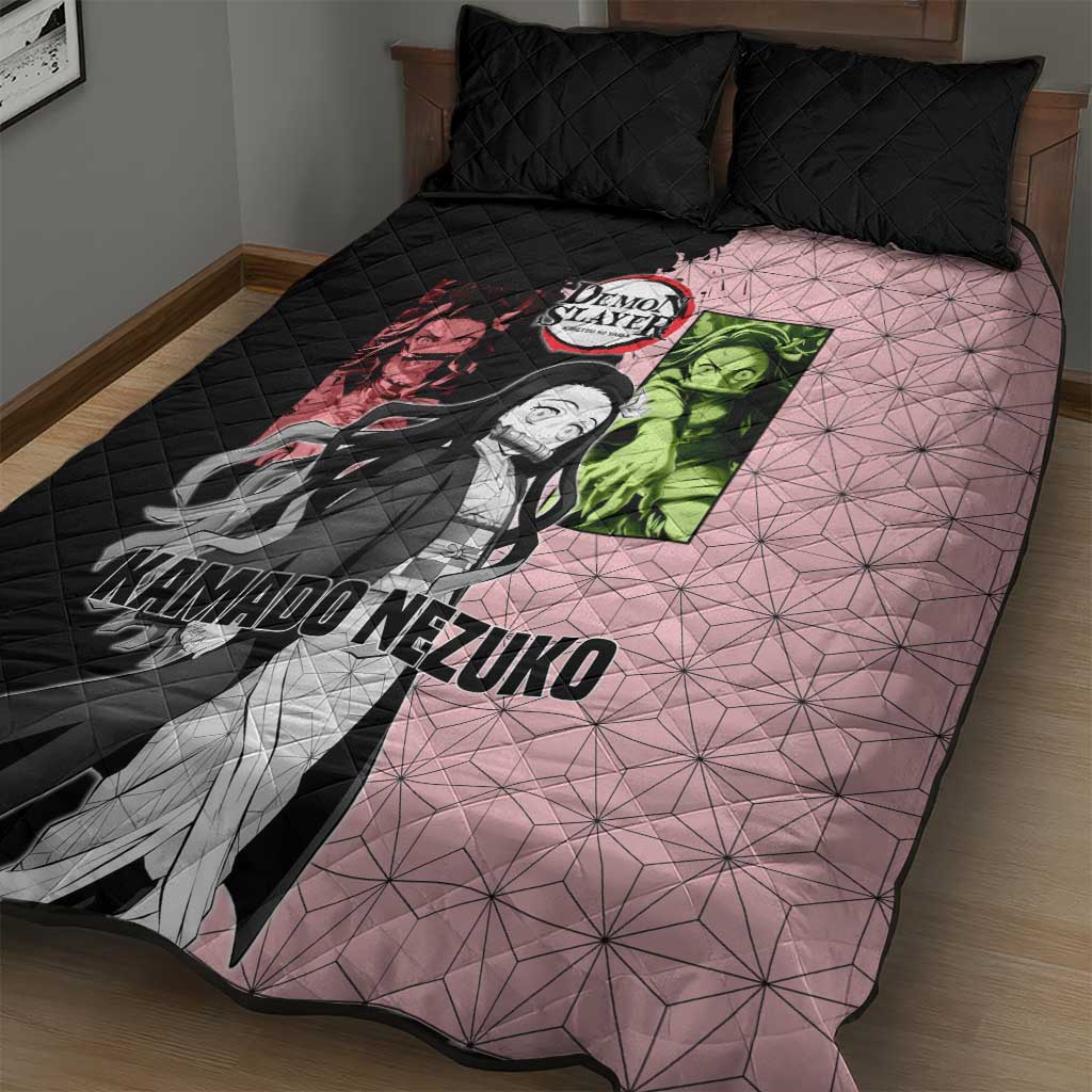 Nezuko Kamado from Demon Slayer Quilt Bed Set with Pink Pattern Kimono and Demon Form Flames Design - The Mazicc