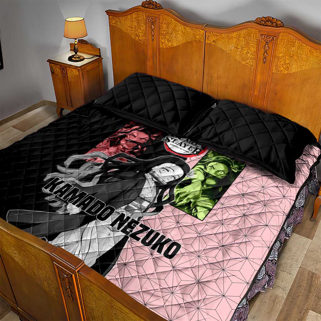 Nezuko Kamado from Demon Slayer Quilt Bed Set with Pink Pattern Kimono and Demon Form Flames Design - The Mazicc