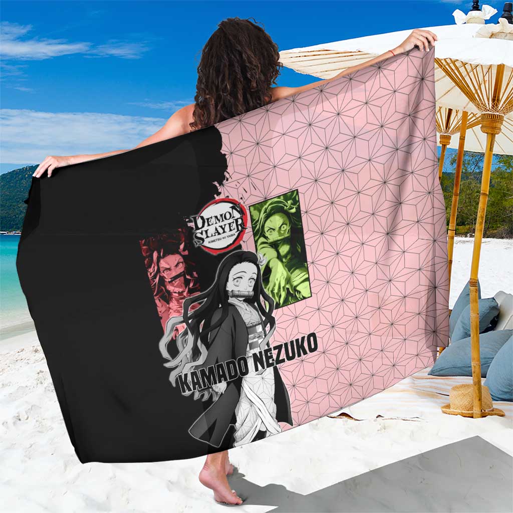 Nezuko Kamado from Demon Slayer Sarong with Pink Pattern Kimono and Demon Form Flames Design - The Mazicc
