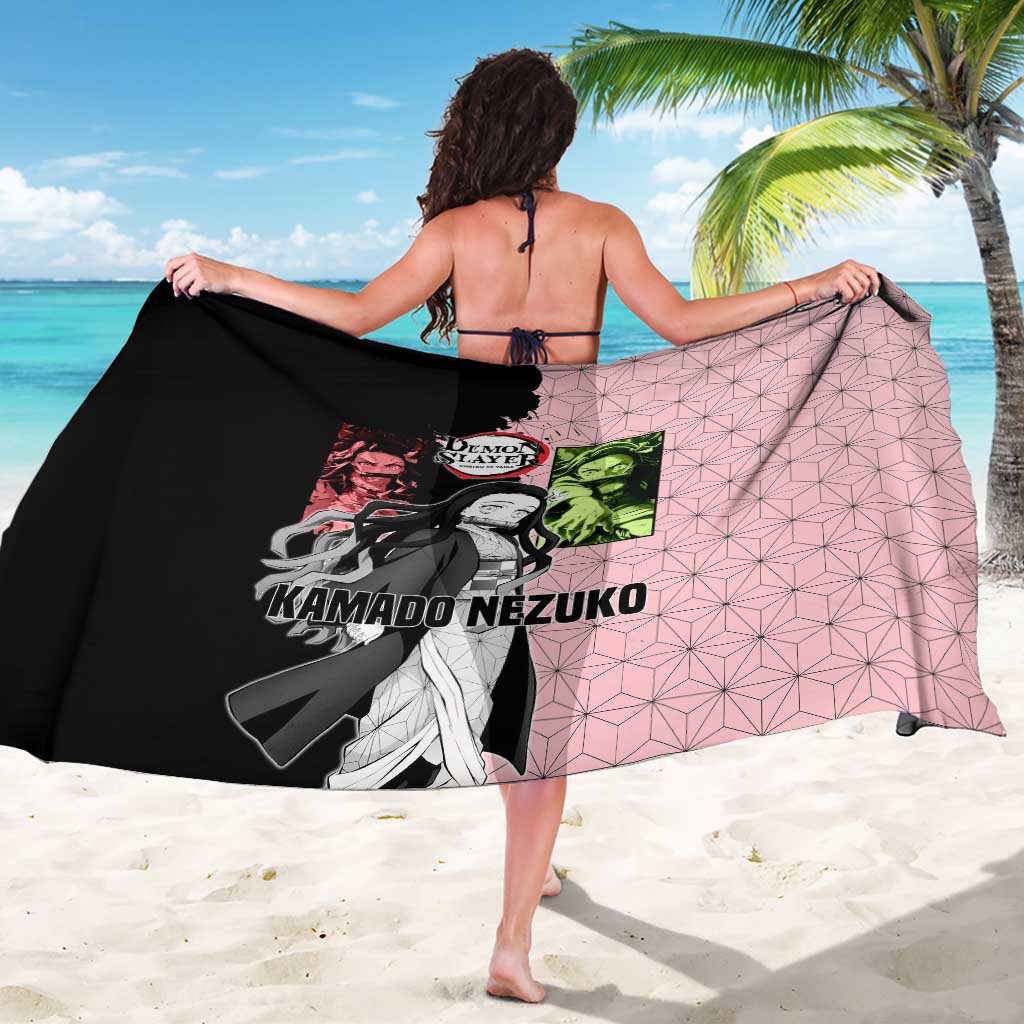 Nezuko Kamado from Demon Slayer Sarong with Pink Pattern Kimono and Demon Form Flames Design - The Mazicc