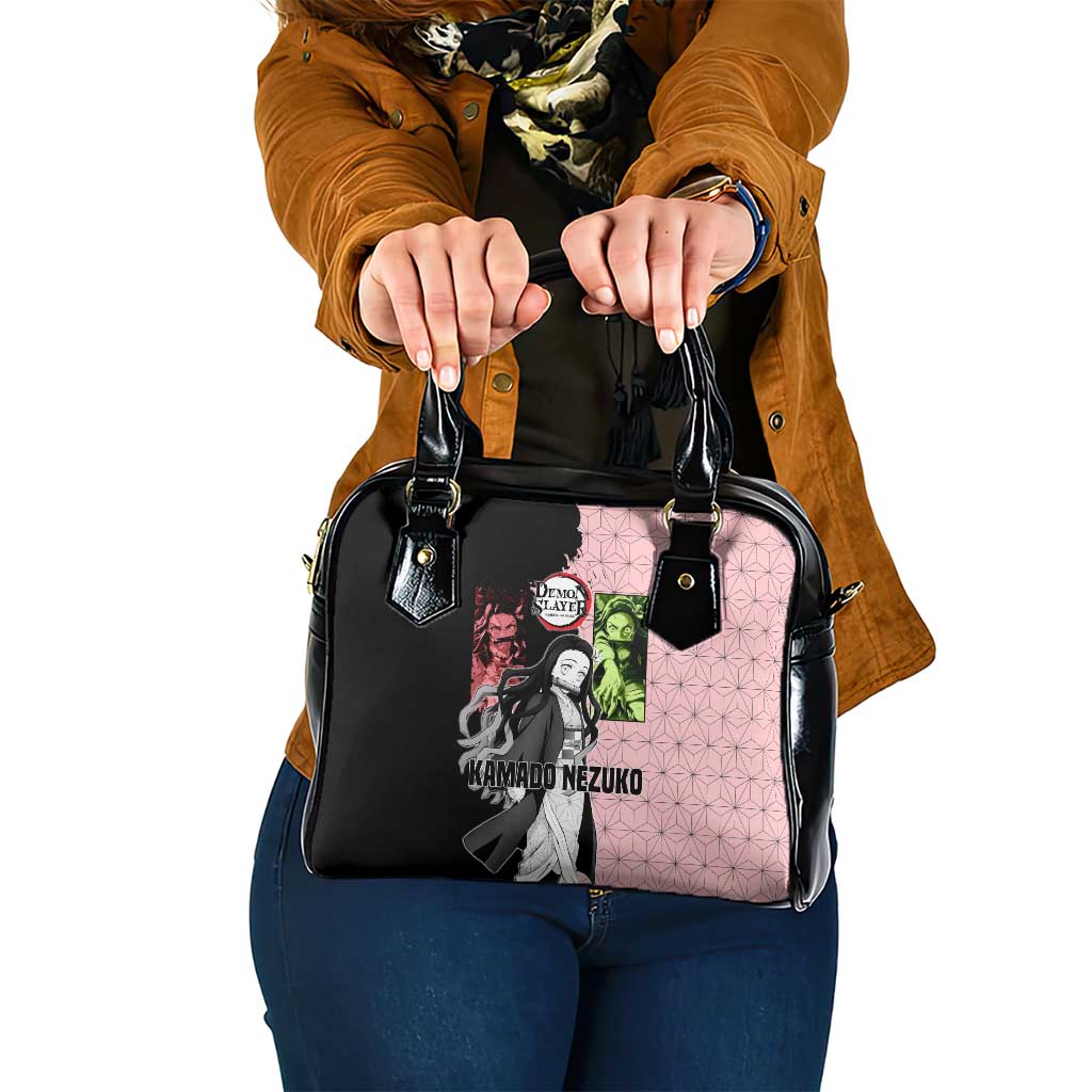 Nezuko Kamado from Demon Slayer Shoulder Handbag with Pink Pattern Kimono and Demon Form Flames Design - The Mazicc