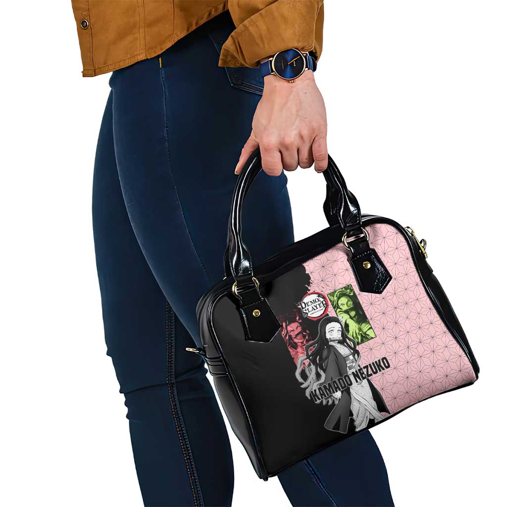 Nezuko Kamado from Demon Slayer Shoulder Handbag with Pink Pattern Kimono and Demon Form Flames Design - The Mazicc
