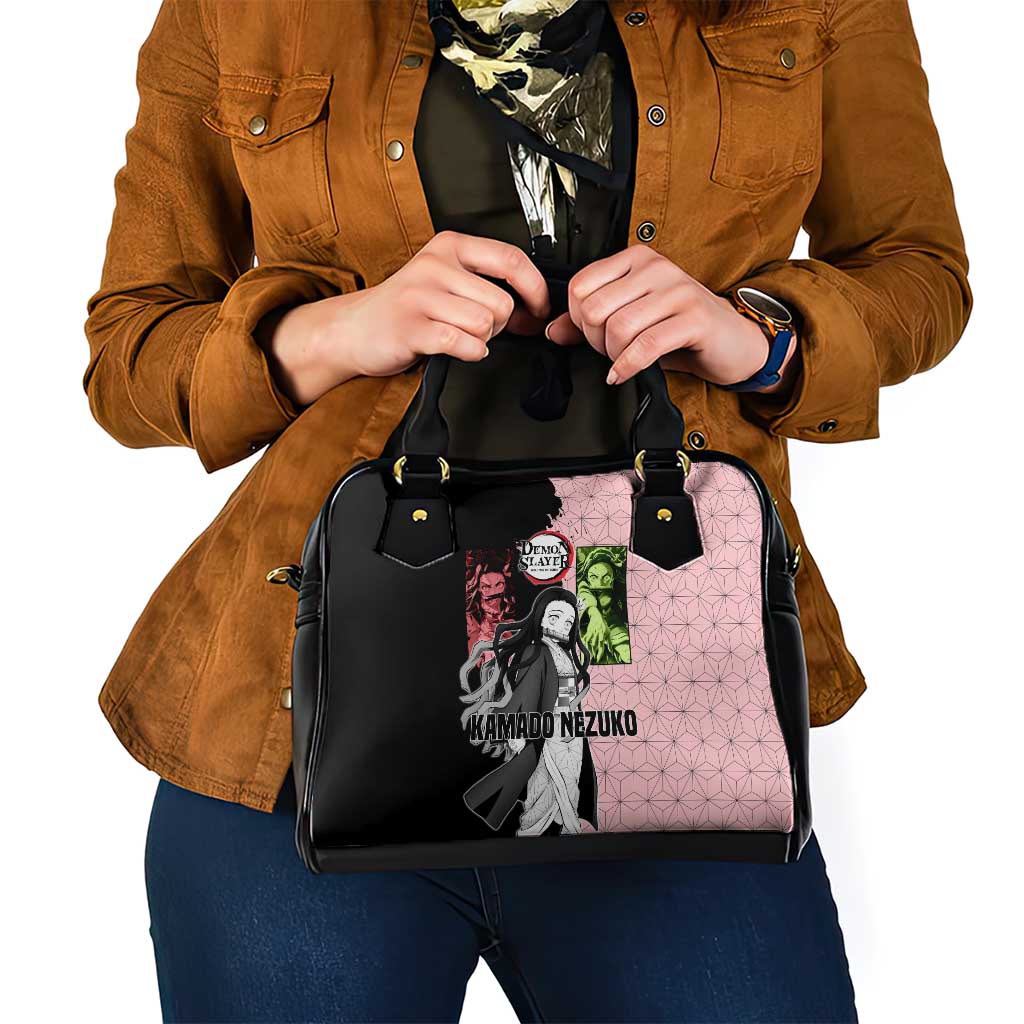 Nezuko Kamado from Demon Slayer Shoulder Handbag with Pink Pattern Kimono and Demon Form Flames Design - The Mazicc
