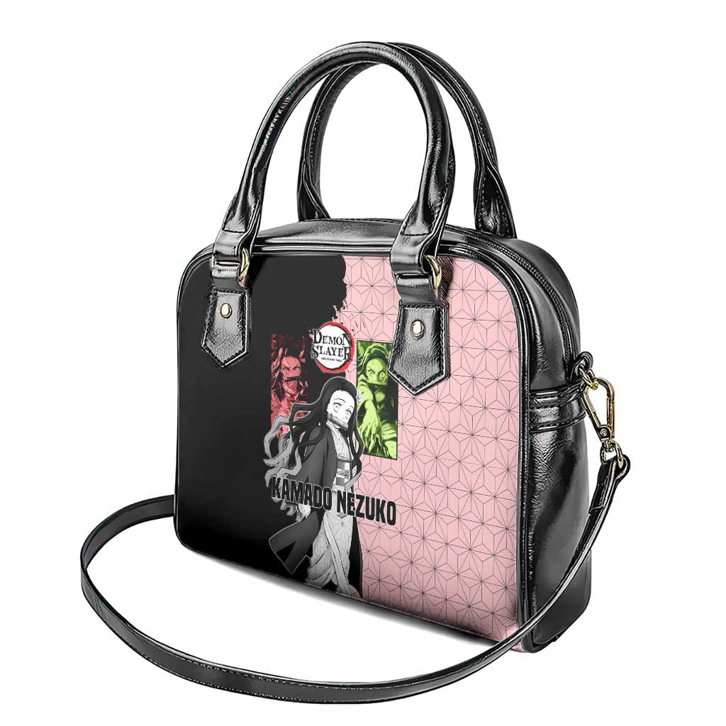 Nezuko Kamado from Demon Slayer Shoulder Handbag with Pink Pattern Kimono and Demon Form Flames Design - The Mazicc