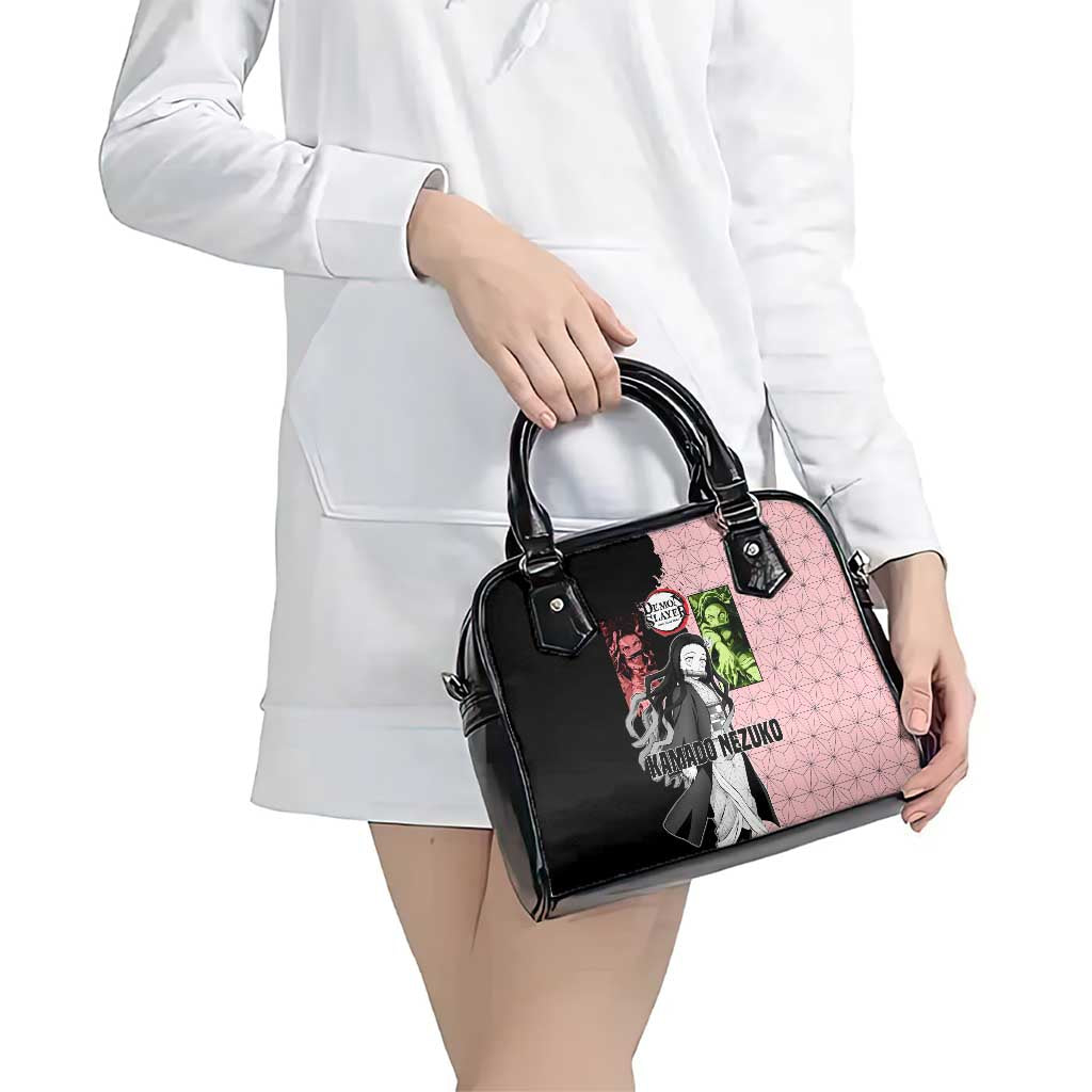 Nezuko Kamado from Demon Slayer Shoulder Handbag with Pink Pattern Kimono and Demon Form Flames Design - The Mazicc
