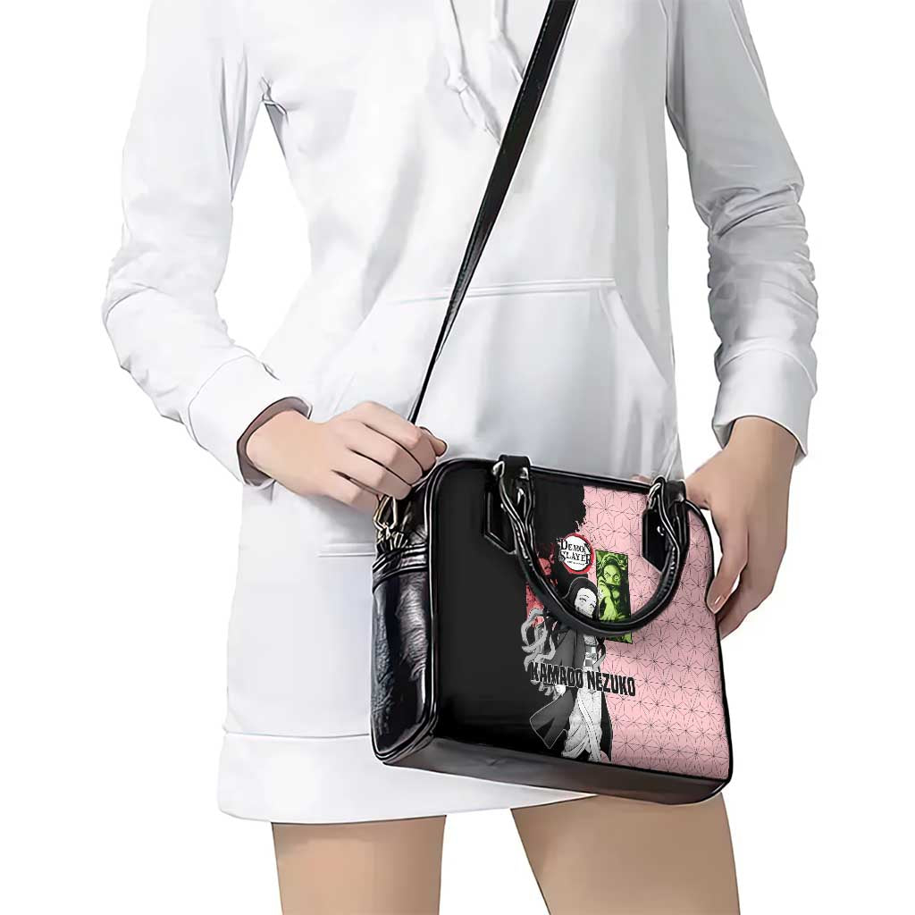 Nezuko Kamado from Demon Slayer Shoulder Handbag with Pink Pattern Kimono and Demon Form Flames Design - The Mazicc