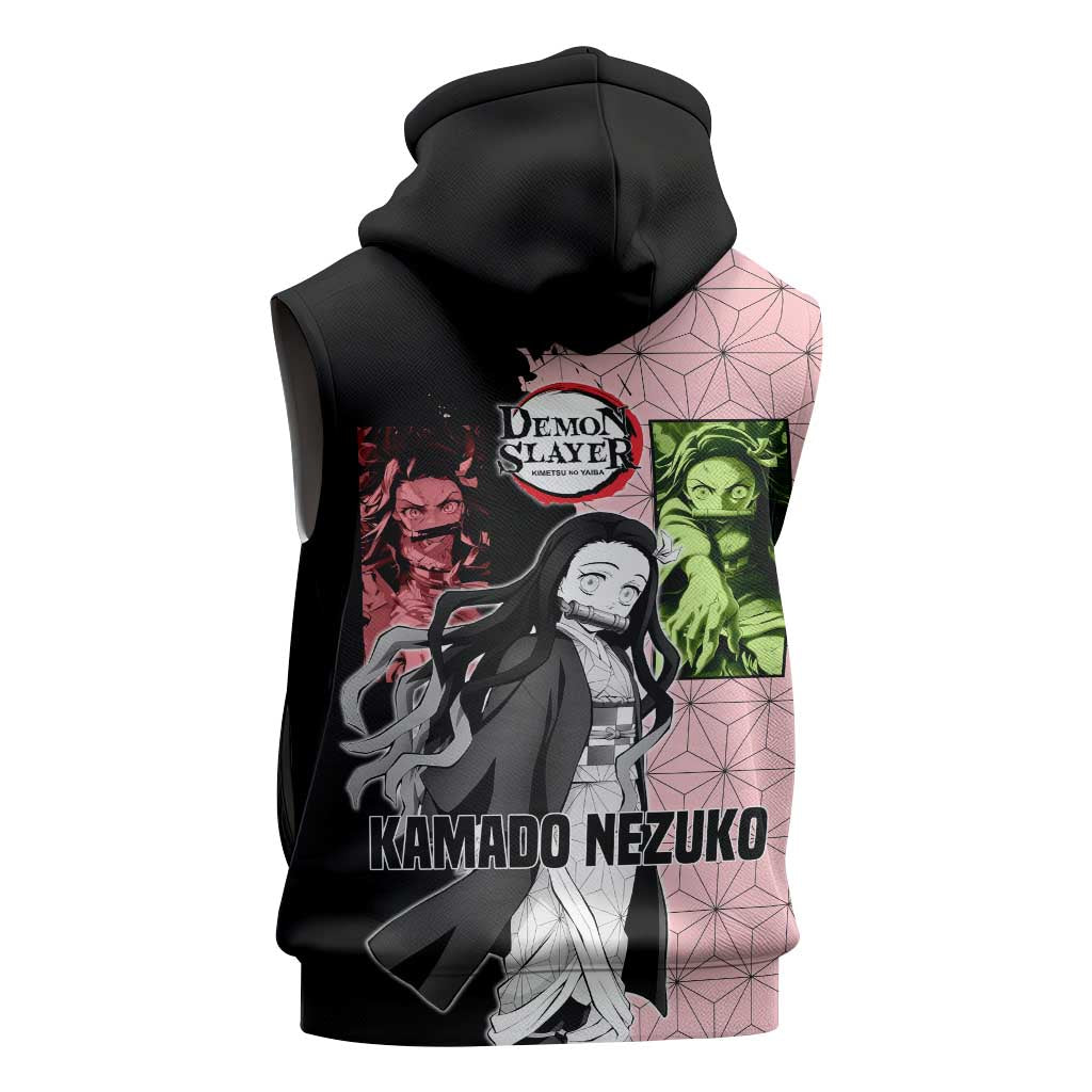 Nezuko Kamado from Demon Slayer Sleeveless Hoodie with Pink Pattern Kimono and Demon Form Flames Design - The Mazicc