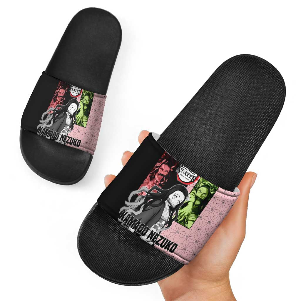Nezuko Kamado from Demon Slayer Slide Sandals with Pink Pattern Kimono and Demon Form Flames Design - The Mazicc