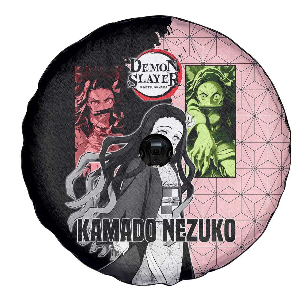 Nezuko Kamado from Demon Slayer Spare Tire Cover with Pink Pattern Kimono and Demon Form Flames Design - The Mazicc