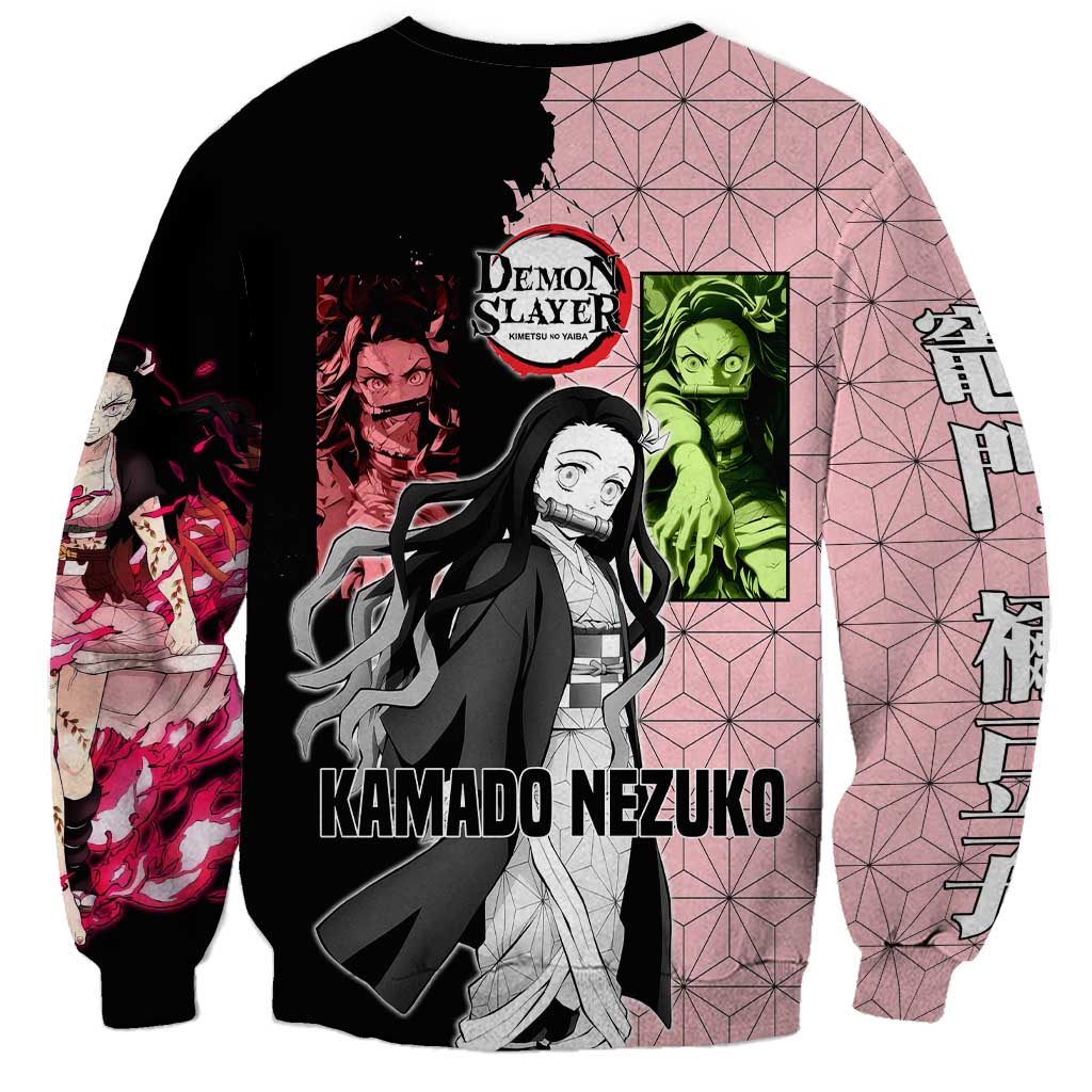 Nezuko Kamado from Demon Slayer Sweatshirt with Pink Pattern Kimono and Demon Form Flames Design - The Mazicc