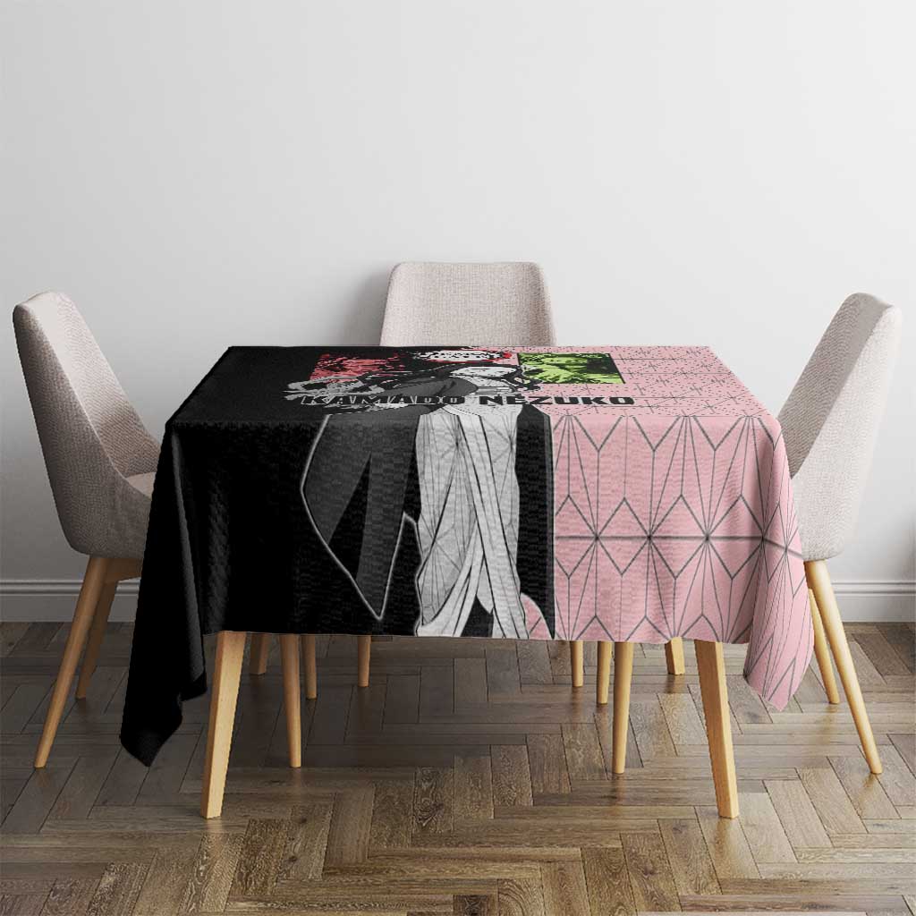 Nezuko Kamado from Demon Slayer Tablecloth with Pink Pattern Kimono and Demon Form Flames Design - The Mazicc