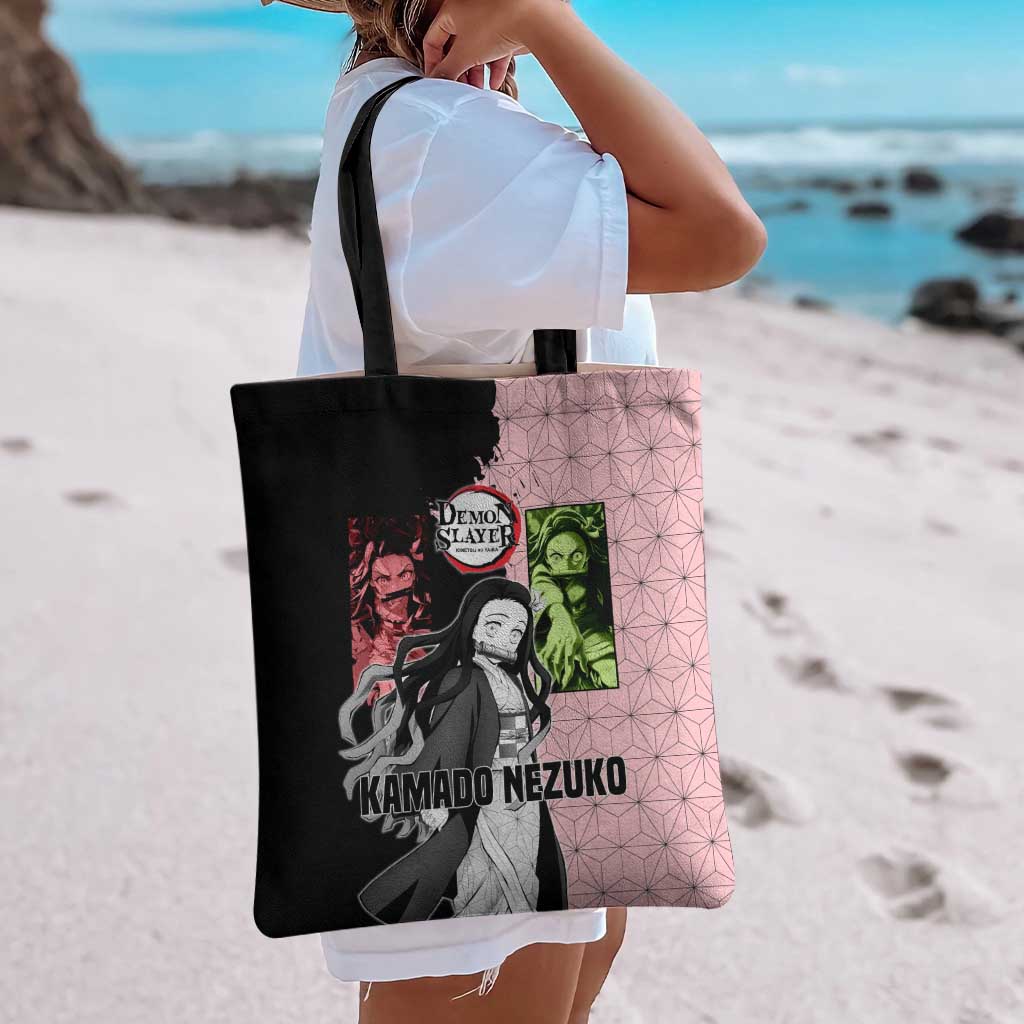 Nezuko Kamado from Demon Slayer Tote Bag with Pink Pattern Kimono and Demon Form Flames Design - The Mazicc