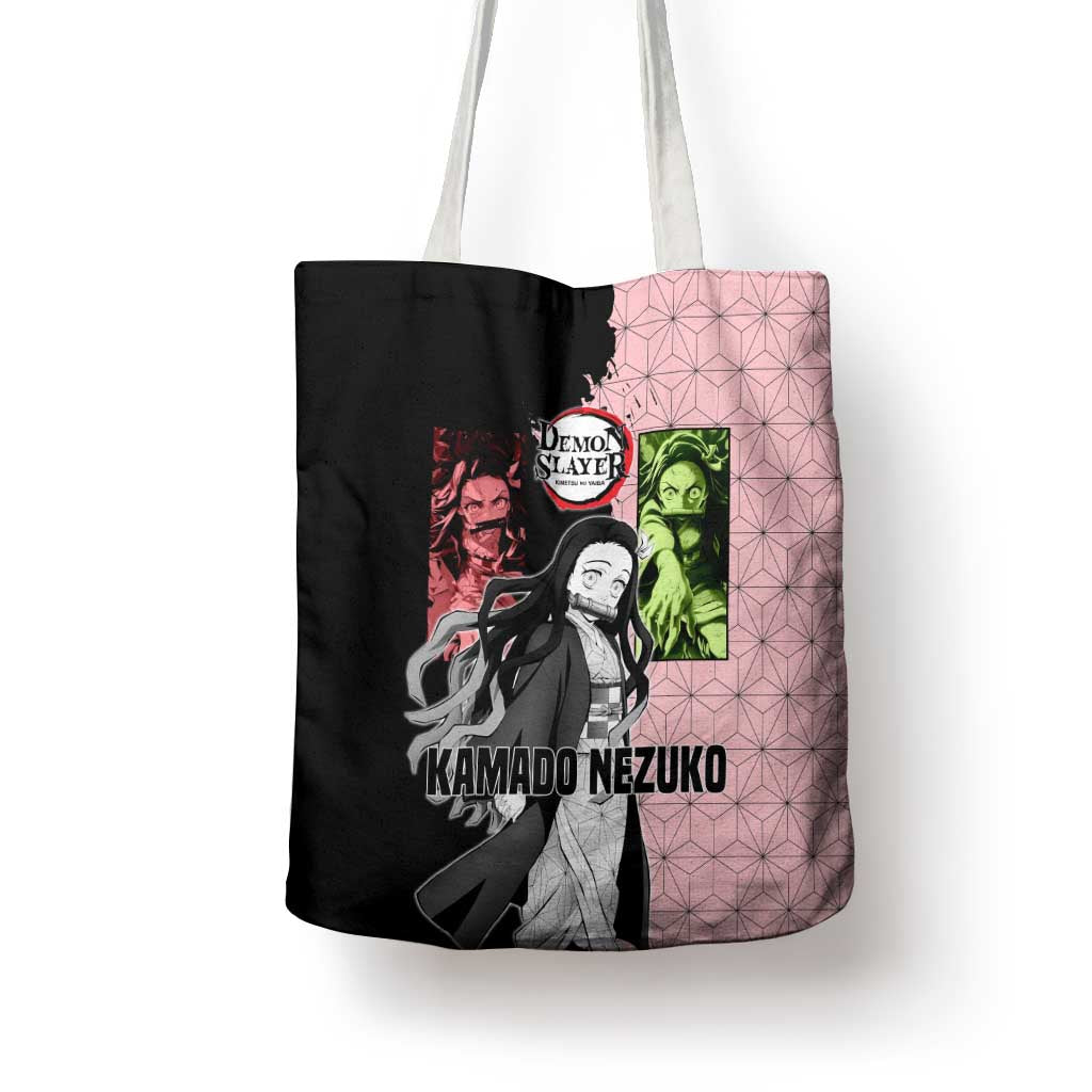 Nezuko Kamado from Demon Slayer Tote Bag with Pink Pattern Kimono and Demon Form Flames Design - The Mazicc