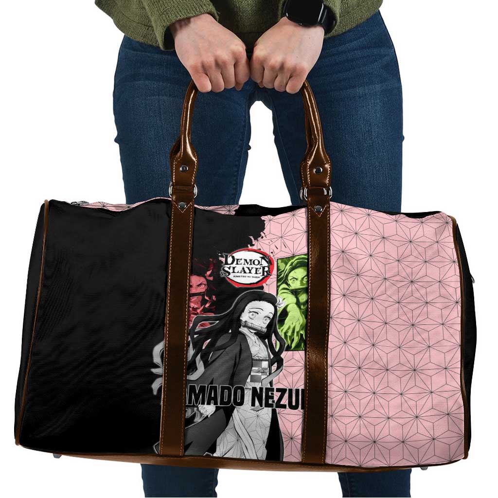 Nezuko Kamado from Demon Slayer Travel Bag with Pink Pattern Kimono and Demon Form Flames Design - The Mazicc