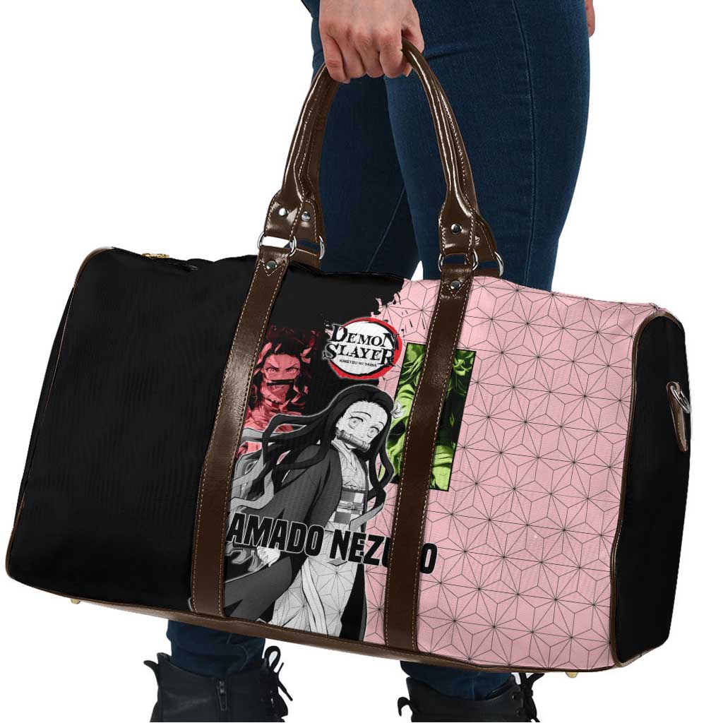 Nezuko Kamado from Demon Slayer Travel Bag with Pink Pattern Kimono and Demon Form Flames Design - The Mazicc