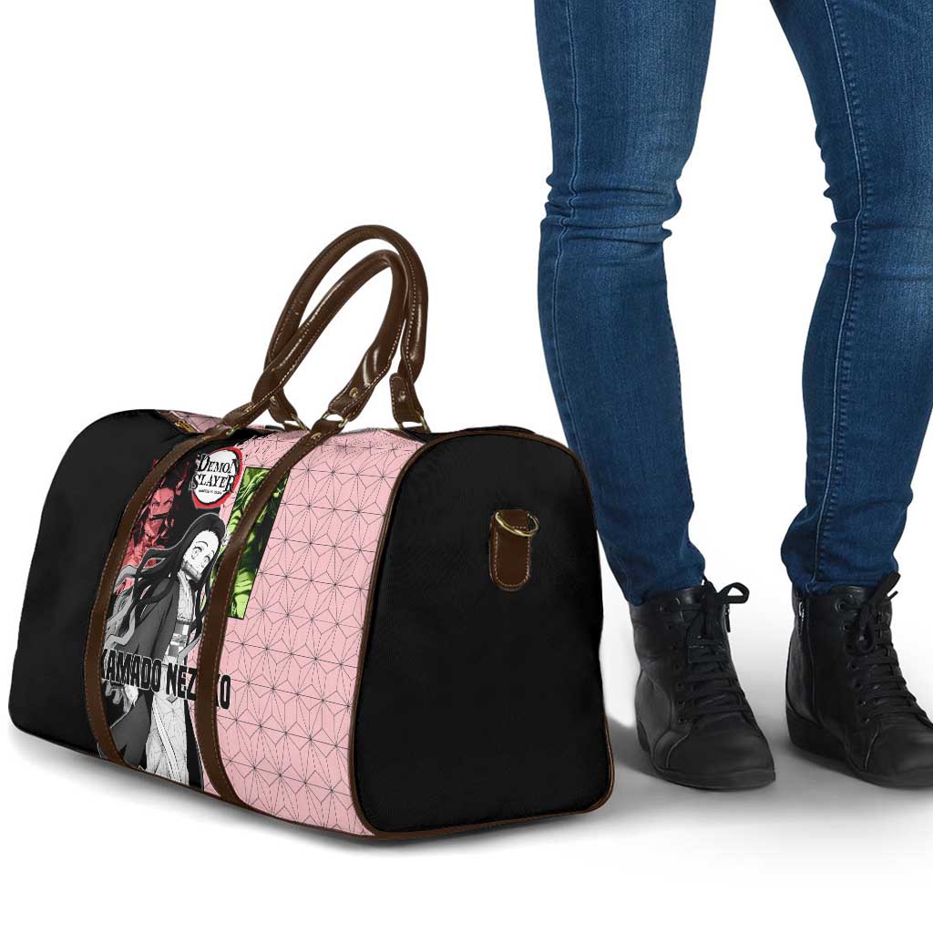 Nezuko Kamado from Demon Slayer Travel Bag with Pink Pattern Kimono and Demon Form Flames Design - The Mazicc