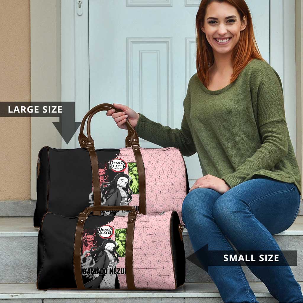 Nezuko Kamado from Demon Slayer Travel Bag with Pink Pattern Kimono and Demon Form Flames Design - The Mazicc