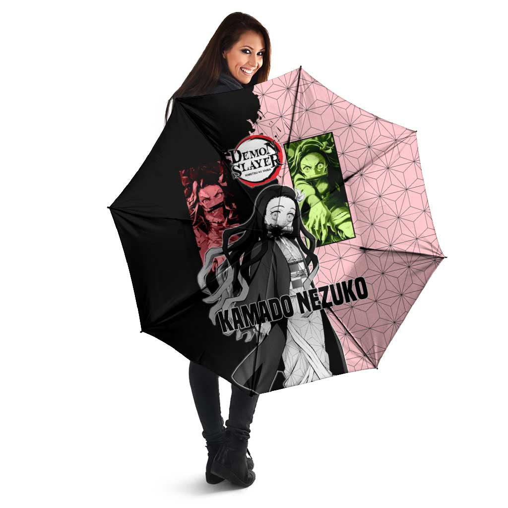 Nezuko Kamado from Demon Slayer Umbrella with Pink Pattern Kimono and Demon Form Flames Design - The Mazicc