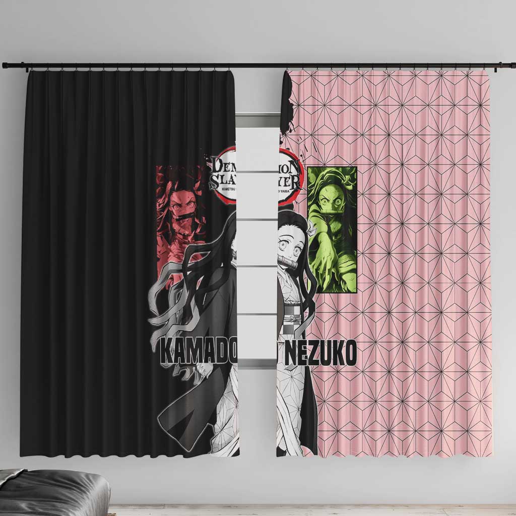 Nezuko Kamado from Demon Slayer Window Curtain with Pink Pattern Kimono and Demon Form Flames Design - The Mazicc
