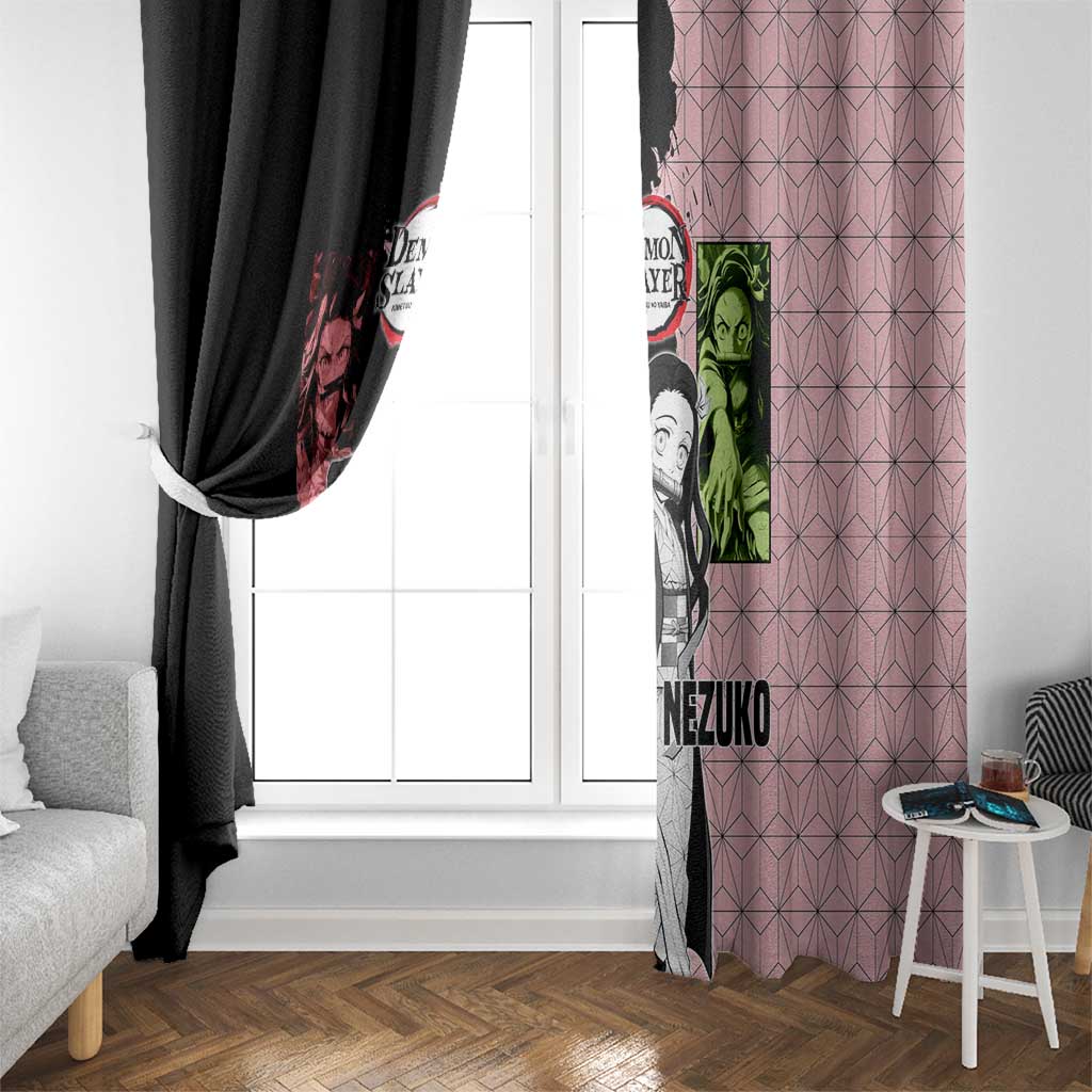 Nezuko Kamado from Demon Slayer Window Curtain with Pink Pattern Kimono and Demon Form Flames Design - The Mazicc