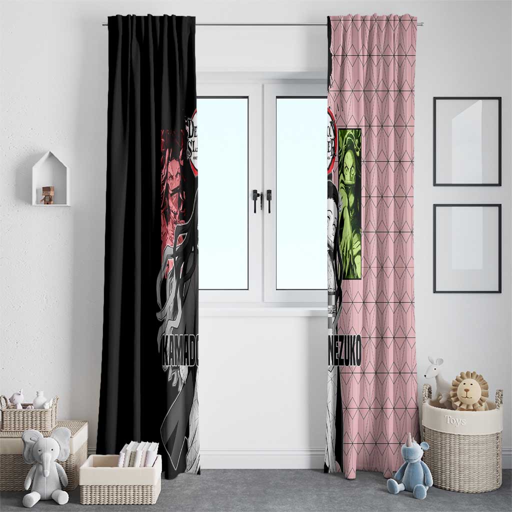 Nezuko Kamado from Demon Slayer Window Curtain with Pink Pattern Kimono and Demon Form Flames Design - The Mazicc