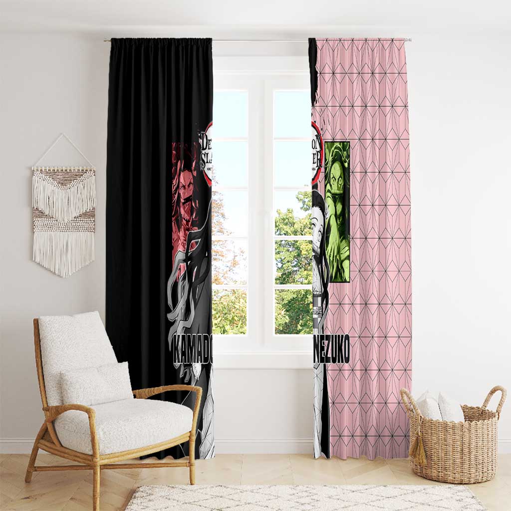 Nezuko Kamado from Demon Slayer Window Curtain with Pink Pattern Kimono and Demon Form Flames Design - The Mazicc